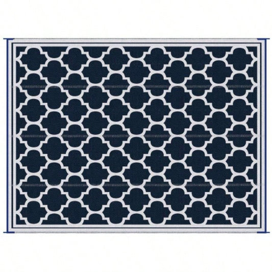 Outsunny Reversible Outdoor Rug Carpet, 9x 18 Waterproof Plastic Straw Rug, Portable RV Camping Rugs with Carry Bag, Large Floor Backyard, Deck, Picnic, Beach, Blue White