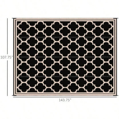 Outsunny Reversible Outdoor Rug Carpet, 9x 18 Waterproof Plastic Straw Rug, Portable RV Camping Rugs with Carry Bag, Large Floor Backyard, Deck, Picnic, Beach, Black Beige