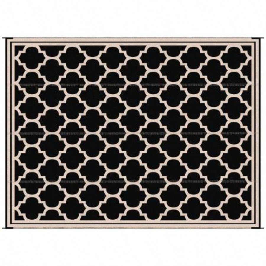 Outsunny Reversible Outdoor Rug Carpet, 9x 18 Waterproof Plastic Straw Rug, Portable RV Camping Rugs with Carry Bag, Large Floor Backyard, Deck, Picnic, Beach, Black Beige