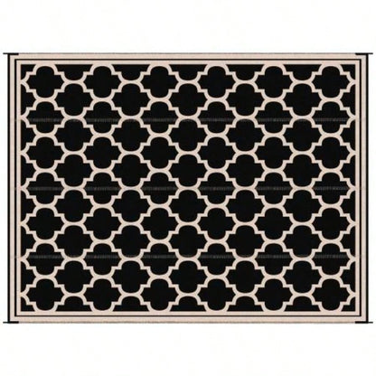 Outsunny Reversible Outdoor Rug Carpet, 9x 18 Waterproof Plastic Straw Rug, Portable RV Camping Rugs with Carry Bag, Large Floor Backyard, Deck, Picnic, Beach, Black Beige