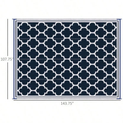 Outsunny Reversible Outdoor Rug Carpet, 9x 18 Waterproof Plastic Straw Rug, Portable RV Camping Rugs with Carry Bag, Large Floor Backyard, Deck, Picnic, Beach, Blue White