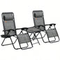 Outsunny Zero Chair Set with Side Table, Folding Reclining Chair with Cupholders Pillows, Adjustable Lounge Chair Pool, Backyard, Lawn, Beach, Gray