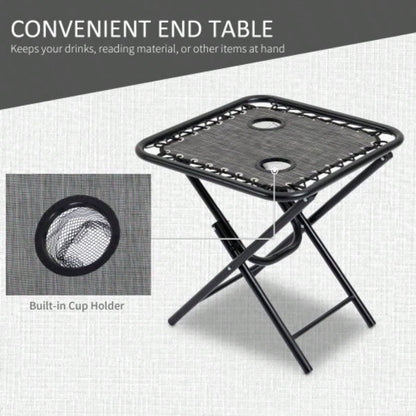 Outsunny Zero Chair Set with Side Table, Folding Reclining Chair with Cupholders Pillows, Adjustable Lounge Chair Pool, Backyard, Lawn, Beach, Gray