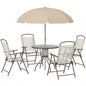 Outsunny 6 Piece Patio Dining Set 4 with, Outdoor Table and Chairs with 4 Folding Dining Chairs Round Glass Table Garden, Backyard and Poolside, Beige