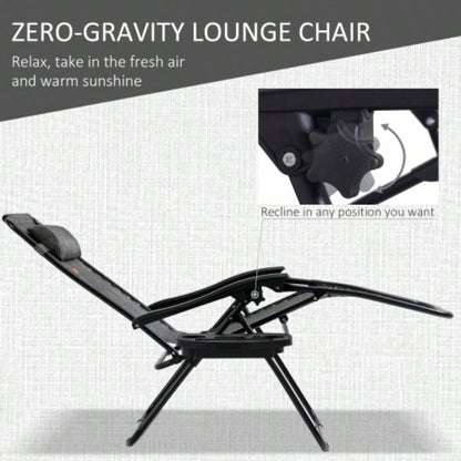 Outsunny Zero Chair Set with Side Table, Folding Reclining Chair with Cupholders Pillows, Adjustable Lounge Chair Pool, Backyard, Lawn, Beach, Gray