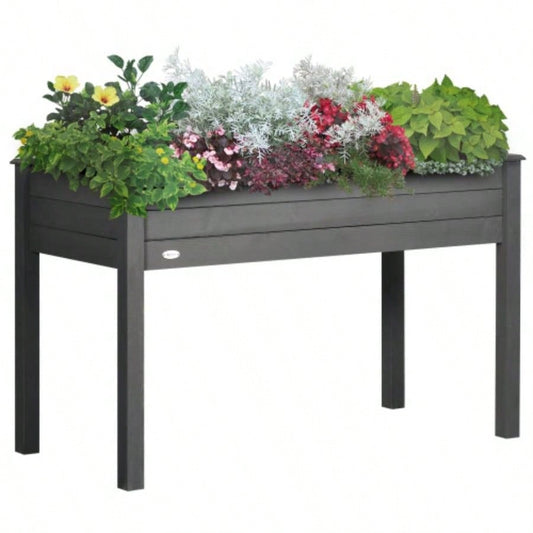 Outsunny Raised Garden Bed with, 48x 22x 30 Elevated Wooden Planter Box, Self - Draining with Bed Liner Vegetables, Herbs, and Flowers Backyard, Patio, Balcony Use, Dark Gray