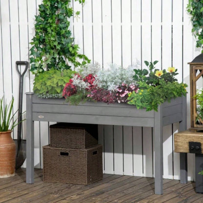 Outsunny Raised Garden Bed with, 48x 22x 30 Elevated Wooden Planter Box, Self - Draining with Bed Liner Vegetables, Herbs, and Flowers Backyard, Patio, Balcony Use, Dark Gray