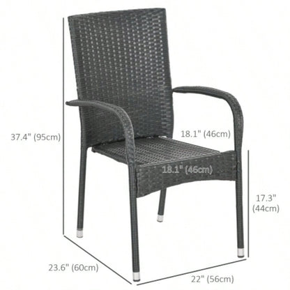 Outsunny Stackable PE Rattan Outdoor Dining Chairs with Cushions, Set of 2 Patio Wicker Dining Chairs with Armrests and Backrest Patio, Deck, White