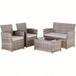 4 Piece Outdoor PE Wicker Furniture Set, Patio Gray Rattan Sectional Sofa Couch with Washable Cushions