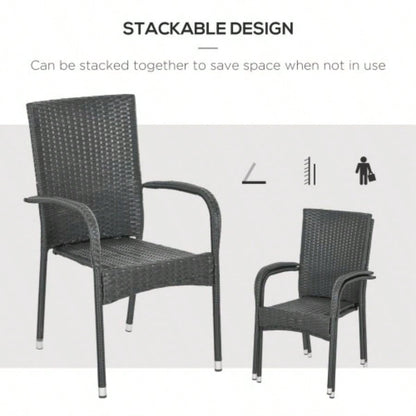 Outsunny Stackable PE Rattan Outdoor Dining Chairs with Cushions, Set of 2 Patio Wicker Dining Chairs with Armrests and Backrest Patio, Deck, White