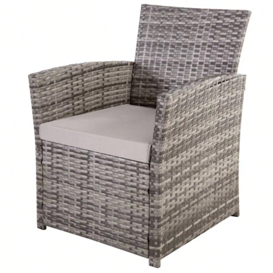 4 Piece Outdoor PE Wicker Furniture Set, Patio Gray Rattan Sectional Sofa Couch with Washable Cushions