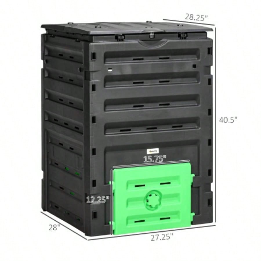 Outsunny Garden Compost Bin, 120 Gallon 450L Garden Composter, with 80 Vents and 2 Sliding Doors, Lightweight Sturdy, Fast Creation of Fertile Soil, Black