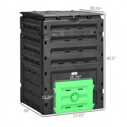 Outsunny Garden Compost Bin, 120 Gallon 450L Garden Composter, with 80 Vents and 2 Sliding Doors, Lightweight Sturdy, Fast Creation of Fertile Soil, Black