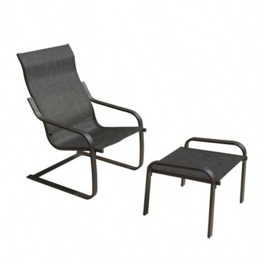 Outdoor Patio Bistro Set of 2, C Spring Motion Chair, All - Weather Conversation Armchair with Ottoman Quick Dry Textile Porch, Deck, Yard, Garden, Lawn1 Chair+1 Ottoman