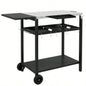 Outsunny Outdoor Bar Cart with Stainless Steel Tabletop, Kitchen Island with Wheels, 2 Tiers Seasoning Shelf, Patio Serving Cart with Hooks, Towel Garbage Bag Holder, Plates Spice Jars, Black