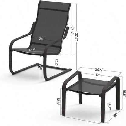 Outdoor Patio Bistro Set of 2, C Spring Motion Chair, All - Weather Conversation Armchair with Ottoman Quick Dry Textile Porch, Deck, Yard, Garden, Lawn1 Chair+1 Ottoman