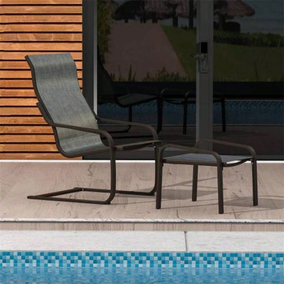 Outdoor Patio Bistro Set of 2, C Spring Motion Chair, All - Weather Conversation Armchair with Ottoman Quick Dry Textile Porch, Deck, Yard, Garden, Lawn1 Chair+1 Ottoman