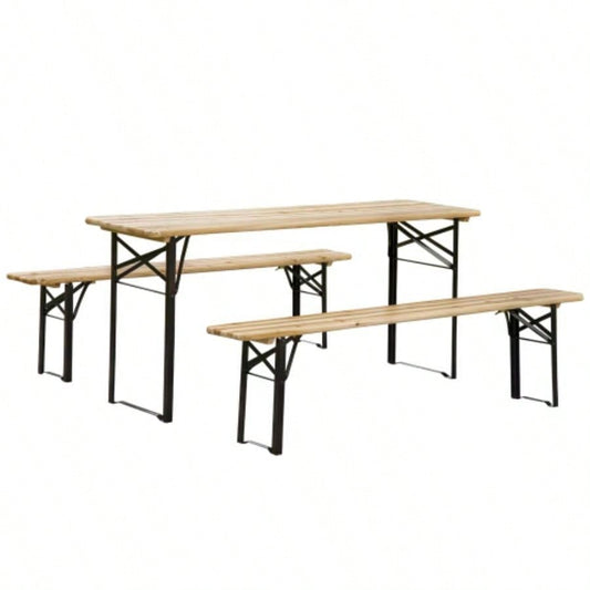 Outsunny 6 Portable Picnic Table and Set, Outdoor Wooden Folding Camping Dining Table Set Patio Garden Outdoor Activities