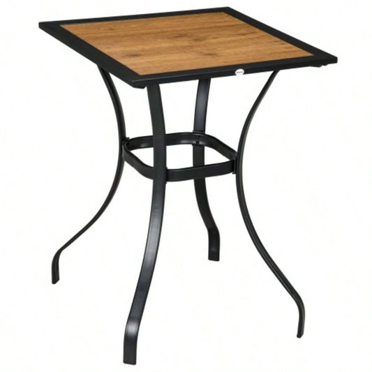 Outsunny 28 Outdoor Dining Table, Faux Wood Patio Furniture, Square Wood - Like Garden Table with Safe Design Deck, Backyard, Lawn, Brown