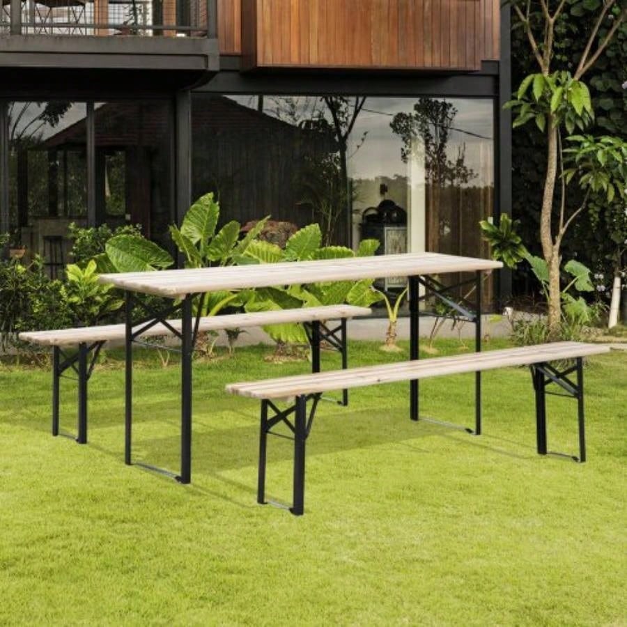 Outsunny 6 Portable Picnic Table and Set, Outdoor Wooden Folding Camping Dining Table Set Patio Garden Outdoor Activities