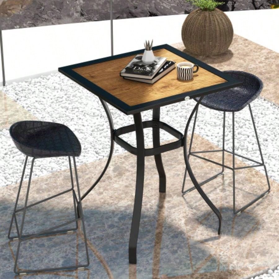 Outsunny 28 Outdoor Dining Table, Faux Wood Patio Furniture, Square Wood - Like Garden Table with Safe Design Deck, Backyard, Lawn, Brown