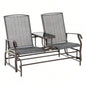 Outsunny Outdoor Glider with Center Table, Metal Frame Patio Loveseat with Breathable Mesh Fabric and Armrests Backyard Garden Porch, Gray