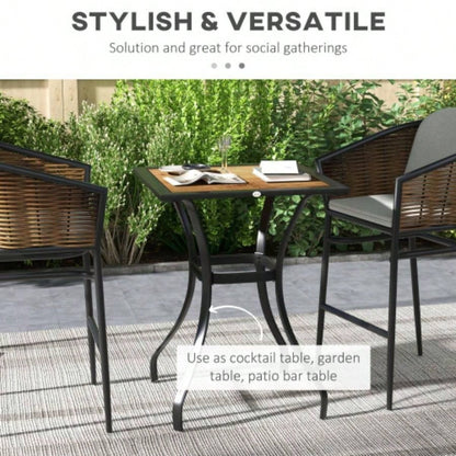 Outsunny 28 Outdoor Dining Table, Faux Wood Patio Furniture, Square Wood - Like Garden Table with Safe Design Deck, Backyard, Lawn, Brown