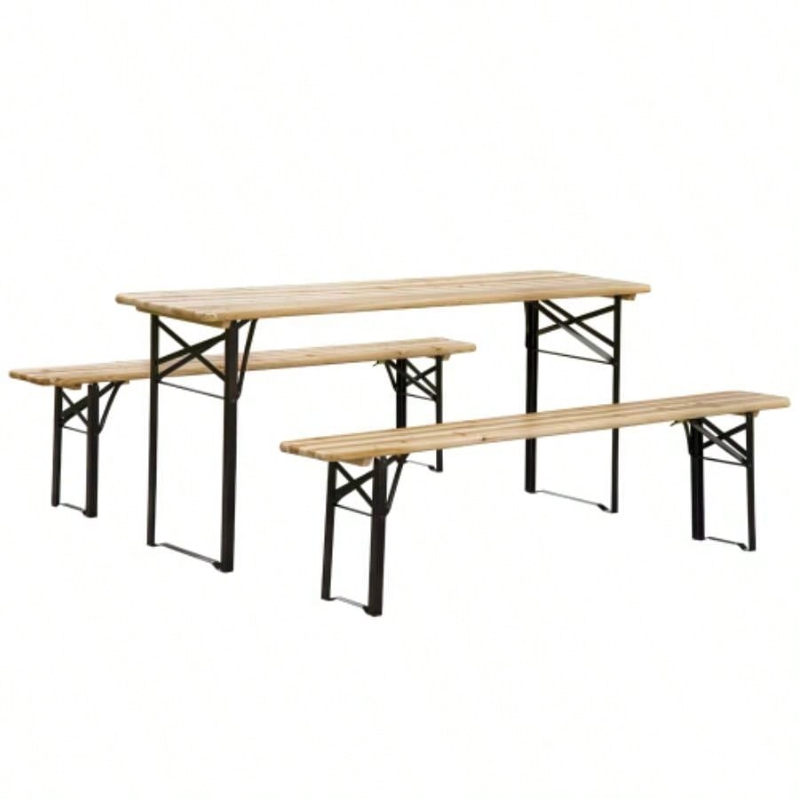 Outsunny 6 Portable Picnic Table and Set, Outdoor Wooden Folding Camping Dining Table Set Patio Garden Outdoor Activities