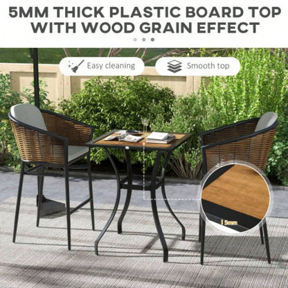 Outsunny 28 Outdoor Dining Table, Faux Wood Patio Furniture, Square Wood - Like Garden Table with Safe Design Deck, Backyard, Lawn, Brown