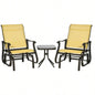 Outsunny 3 - Piece Outdoor Gliders Set Bistro Set with Steel Frame, Tempered Glass Top Table Patio, Garden, Backyard, Lawn, Beige