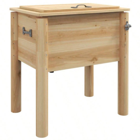 Outsunny Wooden Patio Cooler, 54Qt. Outdoor Beverage Cooler with Bottle Opener and 3 Handles Backyard Deck Poolside Party, Natural