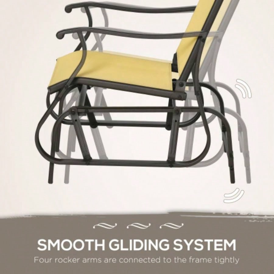 Outsunny 3 - Piece Outdoor Gliders Set Bistro Set with Steel Frame, Tempered Glass Top Table Patio, Garden, Backyard, Lawn, Beige