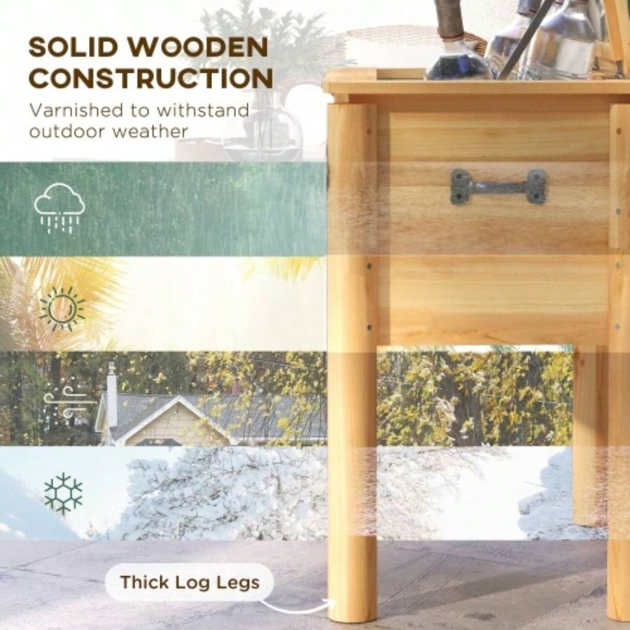 Outsunny Wooden Patio Cooler, 54Qt. Outdoor Beverage Cooler with Bottle Opener and 3 Handles Backyard Deck Poolside Party, Natural
