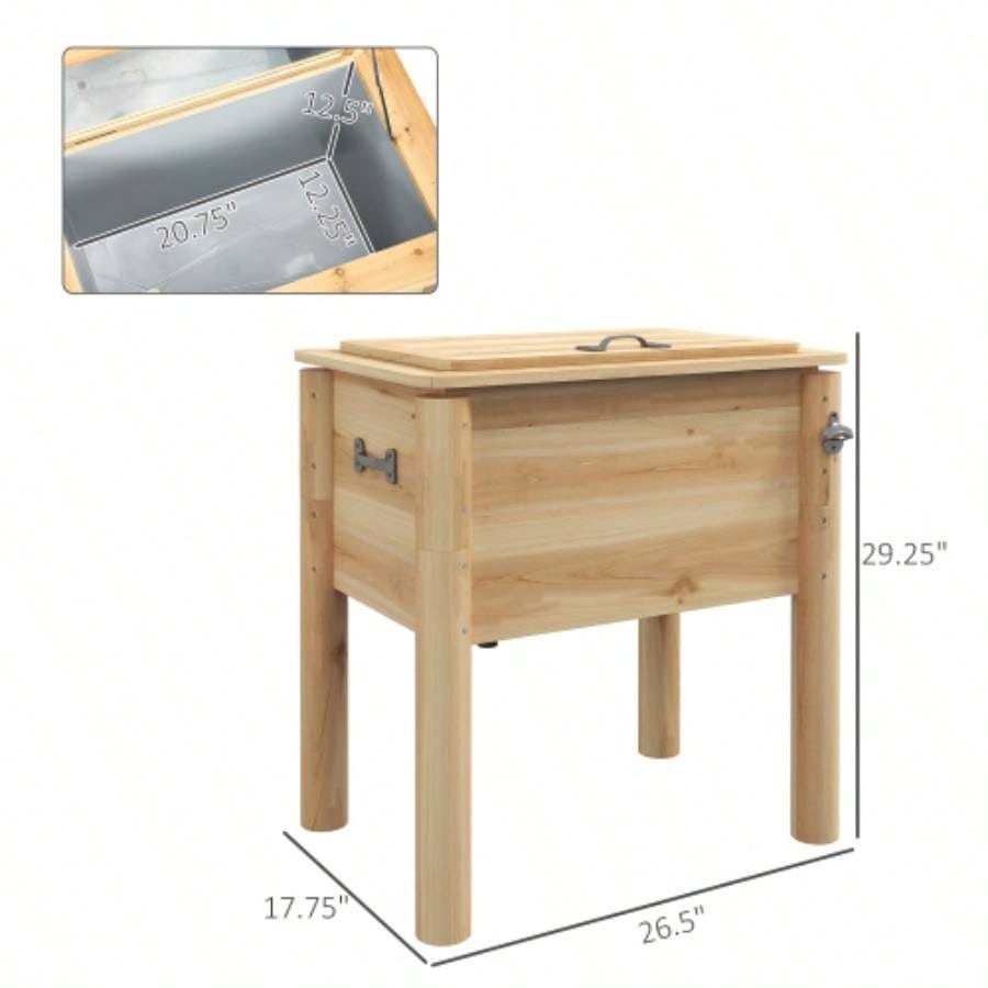 Outsunny Wooden Patio Cooler, 54Qt. Outdoor Beverage Cooler with Bottle Opener and 3 Handles Backyard Deck Poolside Party, Natural