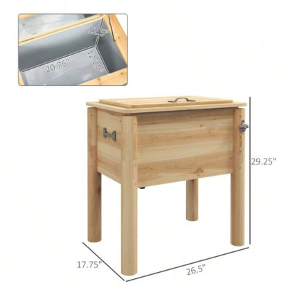 Outsunny Wooden Patio Cooler, 54Qt. Outdoor Beverage Cooler with Bottle Opener and 3 Handles Backyard Deck Poolside Party, Natural