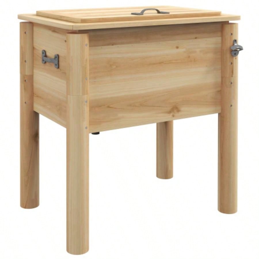 Outsunny Wooden Patio Cooler, 54Qt. Outdoor Beverage Cooler with Bottle Opener and 3 Handles Backyard Deck Poolside Party, Natural
