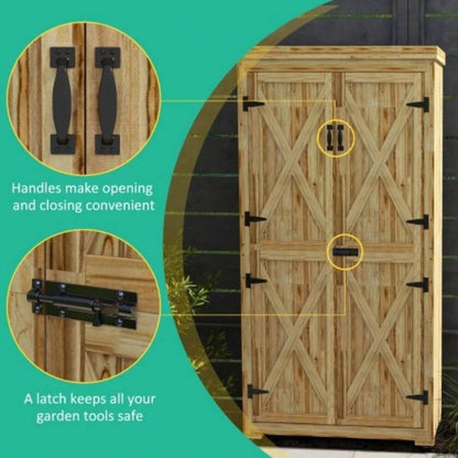 Outsunny Wooden Garden Shed, Outdoor Storage Cabinet with Waterproof Galvanized Metal Roof, Narrow Shed with 3 Shelves and Lockable Door, Natural