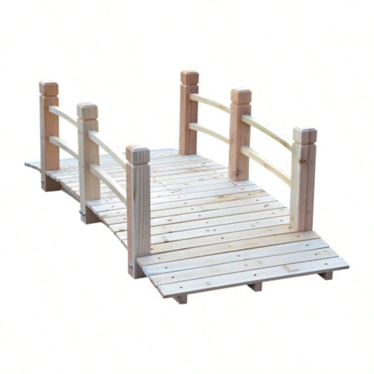 Outsunny Fir Wood Garden Bridge Walkway with Side Railings Backyards, Gardens, and Streams, Natural Wood, 60x 26.5x 19