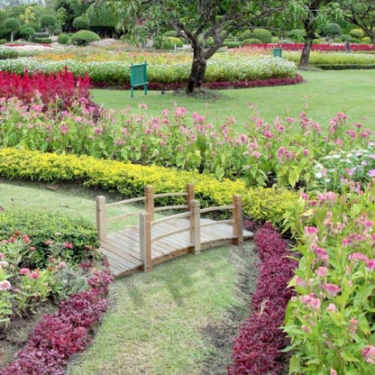Outsunny Fir Wood Garden Bridge Walkway with Side Railings Backyards, Gardens, and Streams, Natural Wood, 60x 26.5x 19