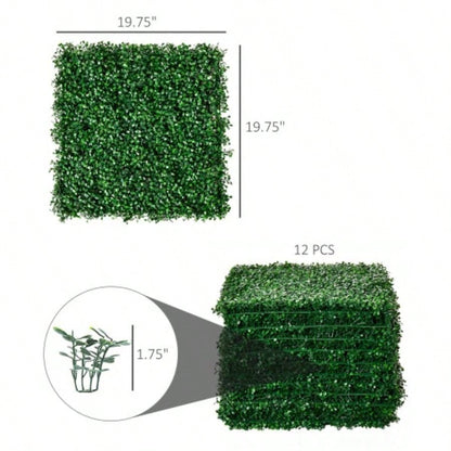 Outsunny Grass Wall Panels, 20x 20 Artificial Grass Wall Decor, Greenery Backdrop Panels Wall Outdoor, Indoor, Garden, Fence, Backyard, Dark Green