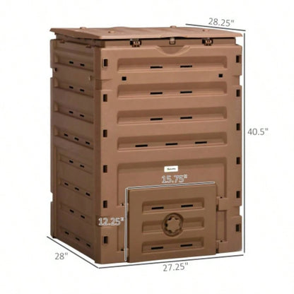 Outsunny Garden Compost Bin, 120 Gallon 450L Garden Composter, with 80 Vents and 2 Sliding Doors, Lightweight Sturdy, Fast Creation of Fertile Soil, Brown