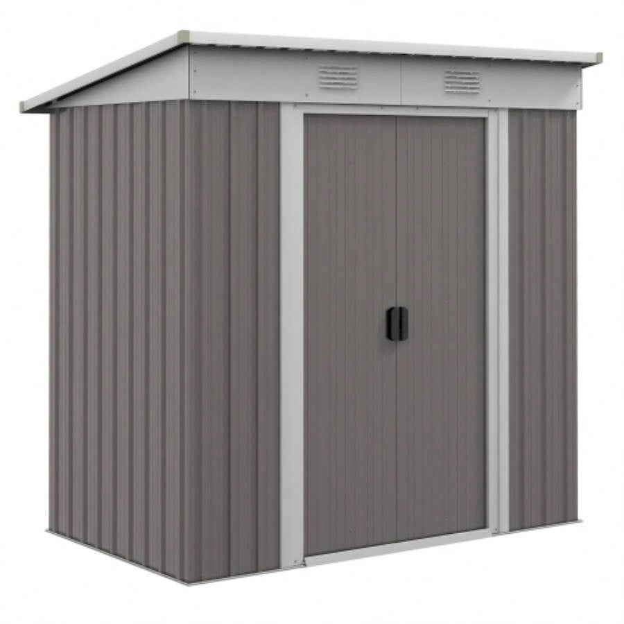 Outsunny 6x 4 Metal Lean to Garden Shed, Outdoor Storage Shed, Garden House with Double Sliding Doors, 2 Vents Backyard, Patio, Lawn, Gray