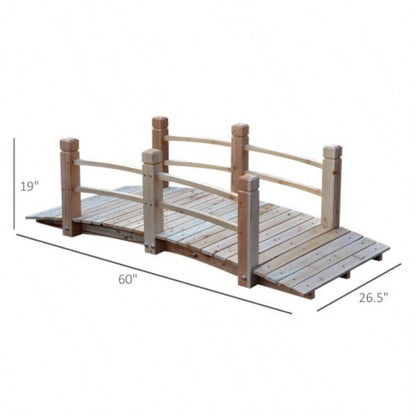 Outsunny Fir Wood Garden Bridge Walkway with Side Railings Backyards, Gardens, and Streams, Natural Wood, 60x 26.5x 19
