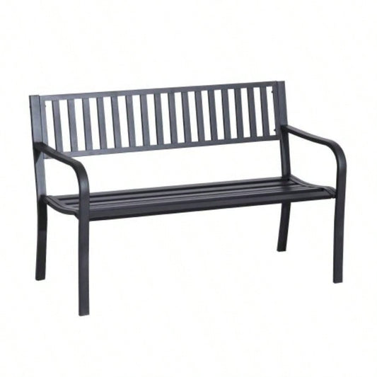 Outsunny 50 Outdoor Garden, Patio with Slatted, Metal Porch Backyard, Poolside, Lawn, Black