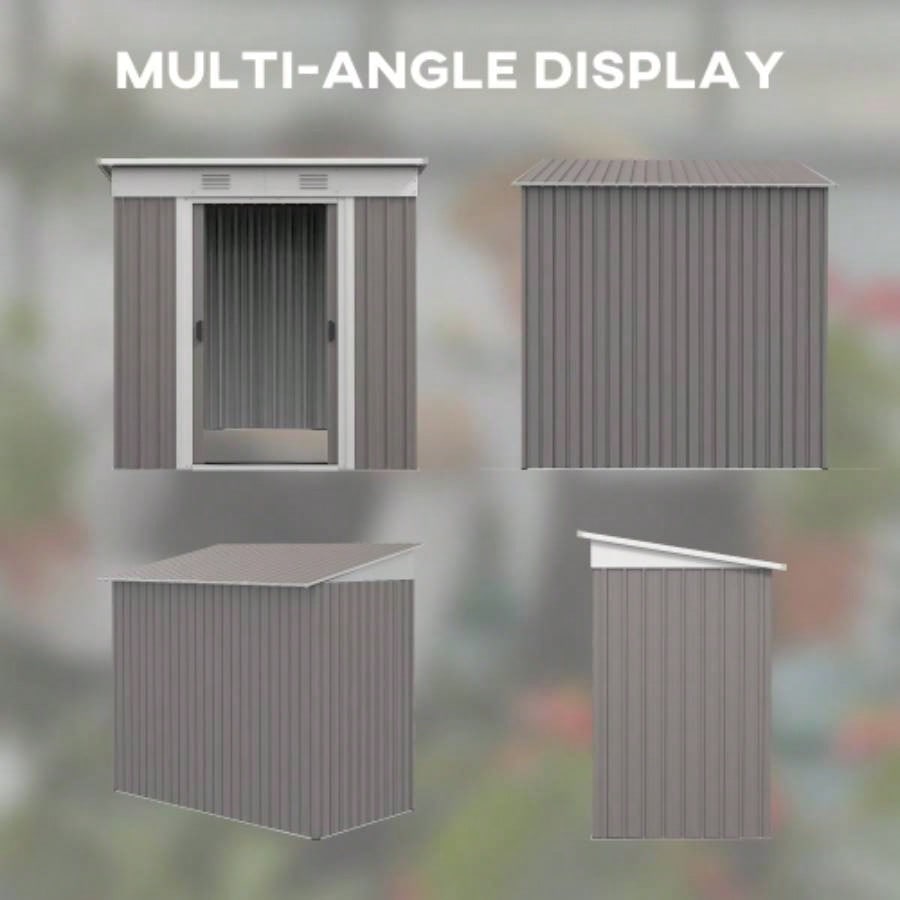 Outsunny 6x 4 Metal Lean to Garden Shed, Outdoor Storage Shed, Garden House with Double Sliding Doors, 2 Vents Backyard, Patio, Lawn, Gray
