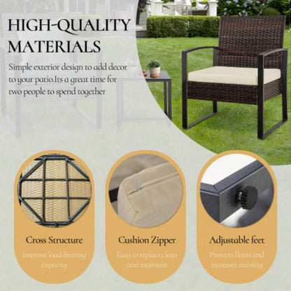 3 Piece Outdoor PE Wicker Furniture Set, Patio Brown Rattan Sectional Sofa Couch with Washable Cushions