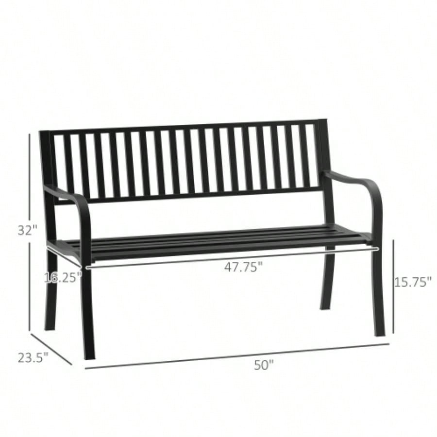 Outsunny 50 Outdoor Garden, Patio with Slatted, Metal Porch Backyard, Poolside, Lawn, Black
