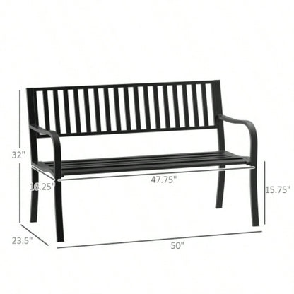 Outsunny 50 Outdoor Garden, Patio with Slatted, Metal Porch Backyard, Poolside, Lawn, Black