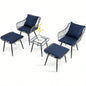 5 Piece Patio Bistro Set with Ottoman, Outdoor Wicker Apartment Balcony Furniture Sets, Rattan Table and Chairs Set of 2 Porch Backyard Lawn Poolside Deck Gray/Blue