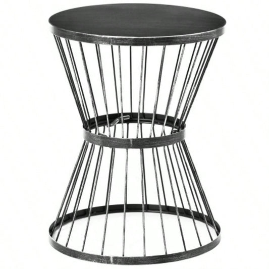Outsunny 16 Steel Patio Side Table, Garden End Table with Design, Accent Table Outdoor and Indoor Use, Black